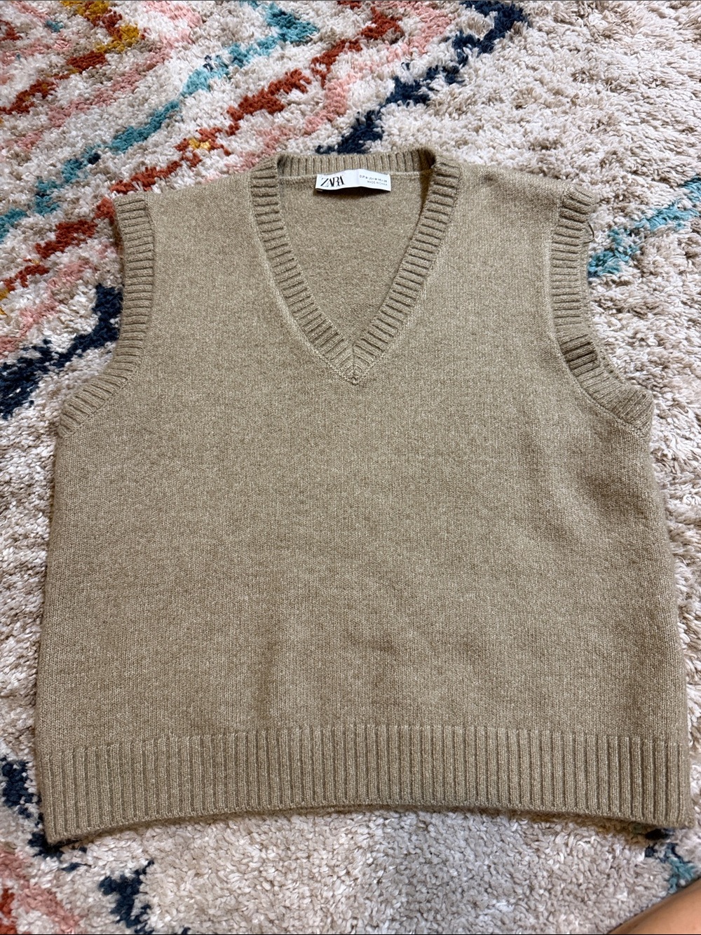 Zara Knit V-Neck Sweater Vest in Beige